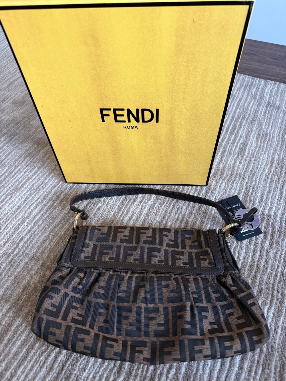 Fendi Brown FF Logo Canvas Shoulder Bag with Charm - Picture 5 of 11
